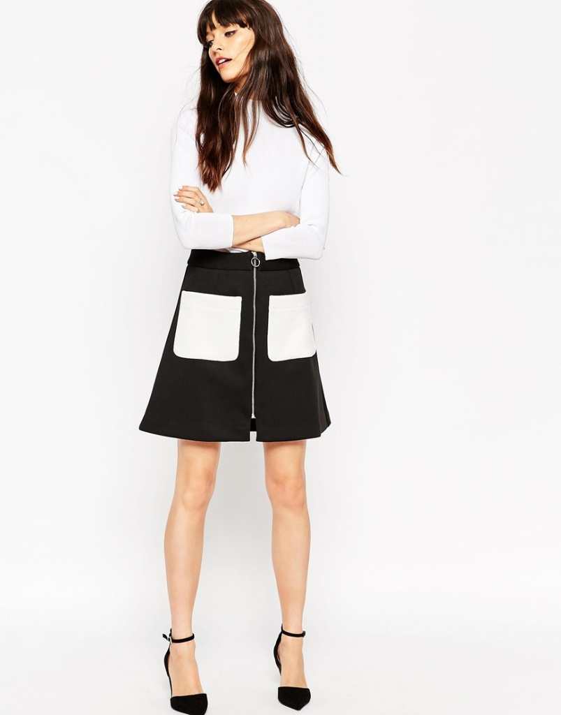 ASOS Bonded A-Line Skirt with Contrast Pockets