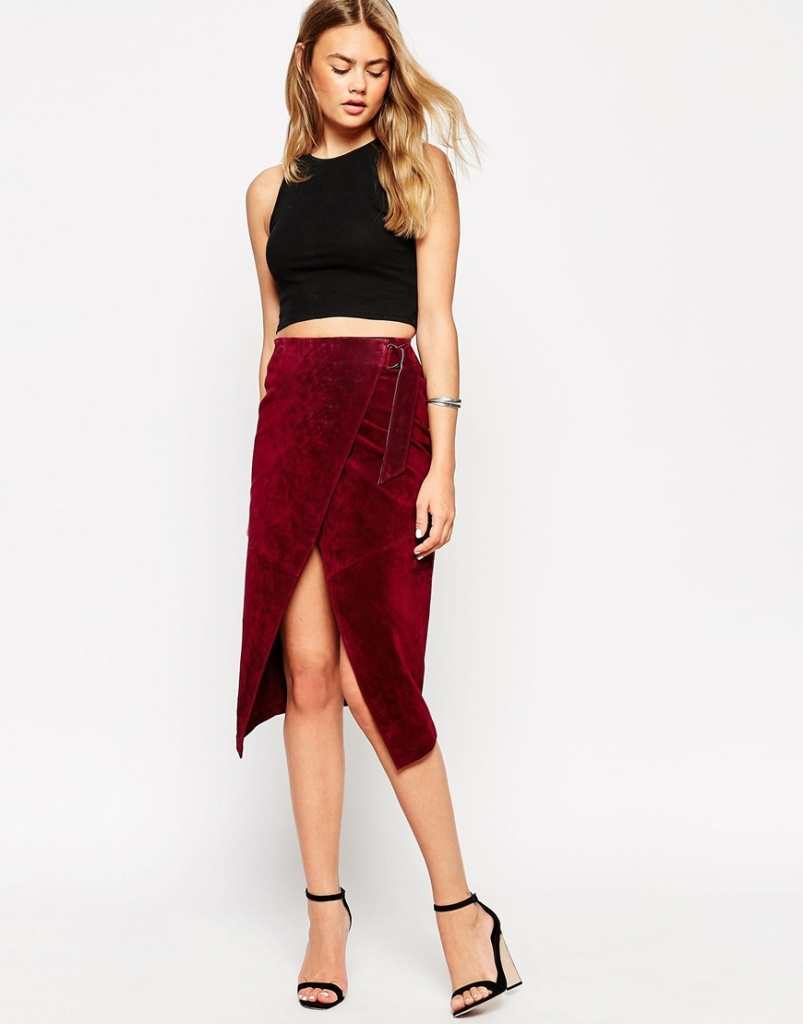 ASOS Wrap Pencil Skirt in Suede with D-Ring