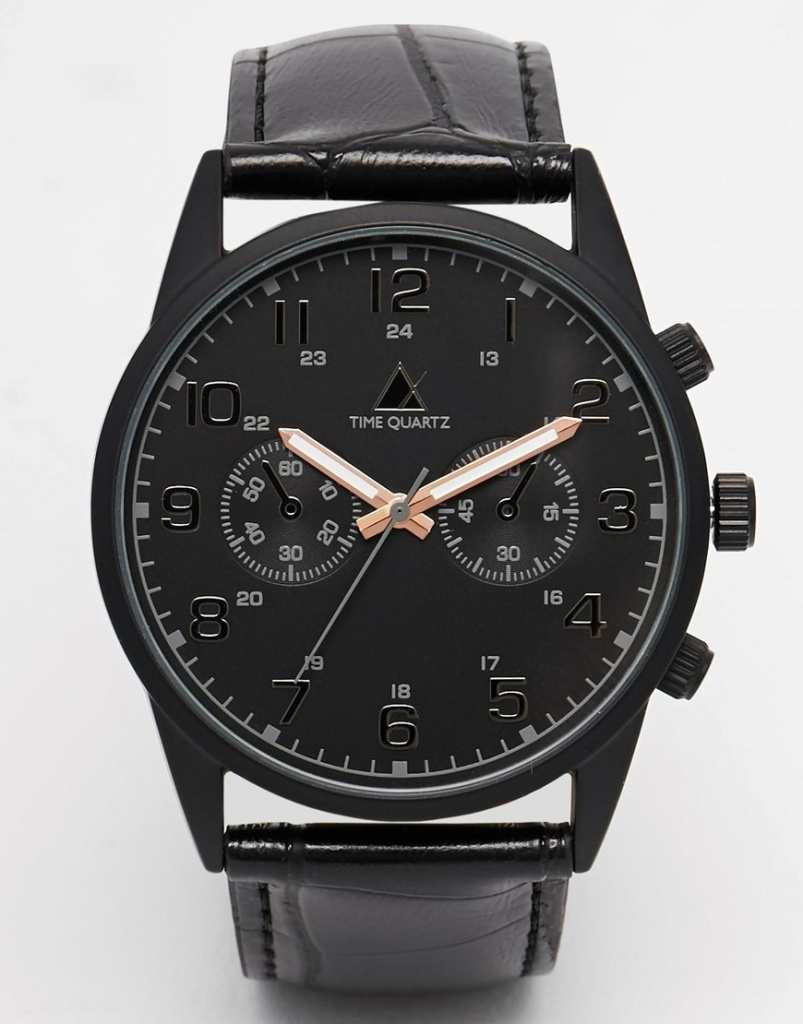 ASOS Watch In Black With Rose Gold Hands