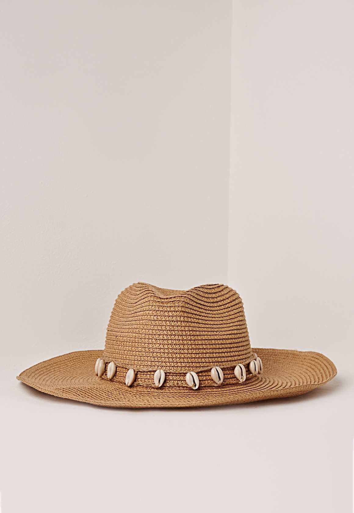 Missguided shell trim straw cowboy hat tan