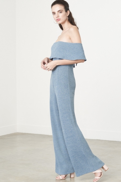 Lavish Alice Bandeau Jumpsuit In Dusty Blue Knit