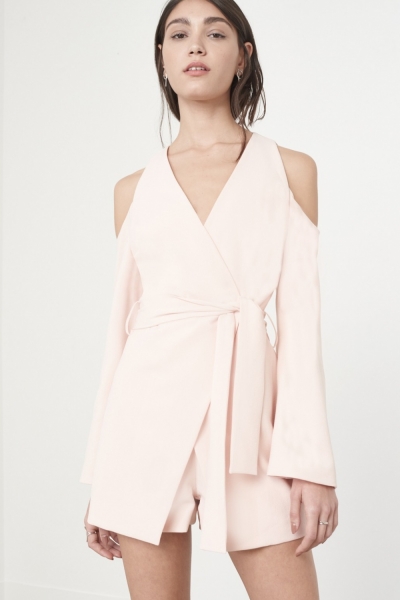 Lavish Alice Bell Sleeve Playsuit In Soft Pink