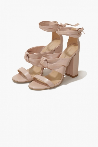 Lavish Alice Blush Leather Lace Up Knot Detail High Heel Sandals