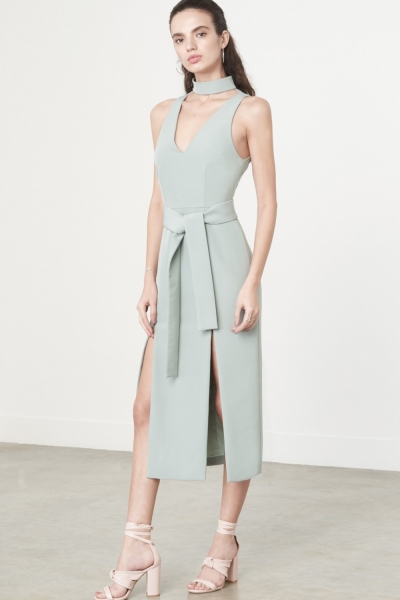 Lavish Alice Double Split Graphic Dress In Sage