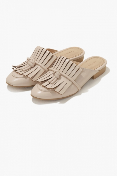 Lavish Alice Nude Leather Fringe Tie Knot Detail Backless Loafer