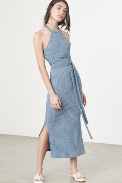 Lavish Alice Racer Cut Dress In Dusty Blue Knit