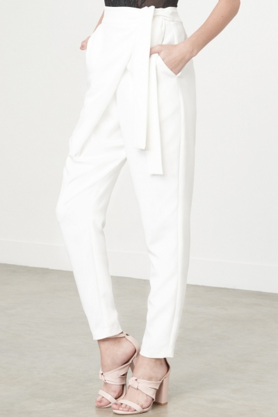 Lavish Alice Wrap Front Crop Trousers In White