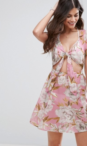 ASOS Tie Front Mini Beach Dress In Floral Print