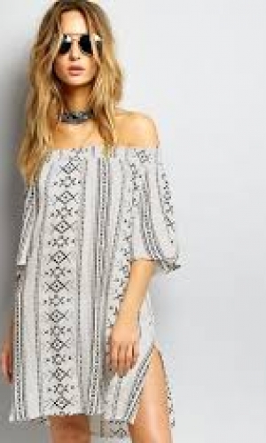 New Look White Aztec Print Bardot Neck Dress