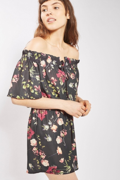 Off Shoulder Tie Front Playsuit By Oh My Love