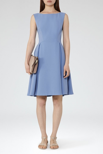 Reiss ERI LOW BACK FIT AND FLARE DRESS DEEP SKY