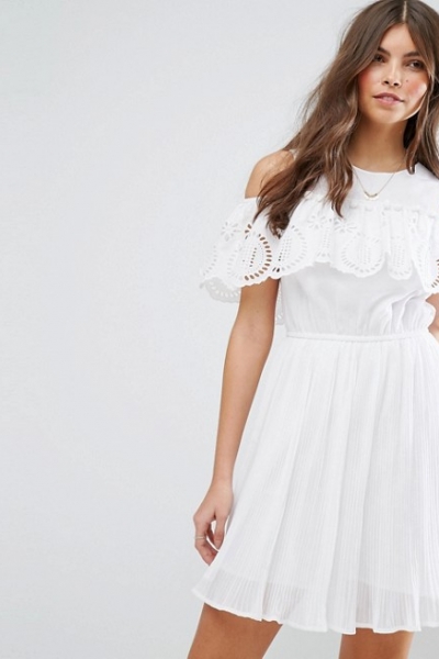 ASOS PREMIUM Pleated Double Layer Dress With Broderie Ruffle