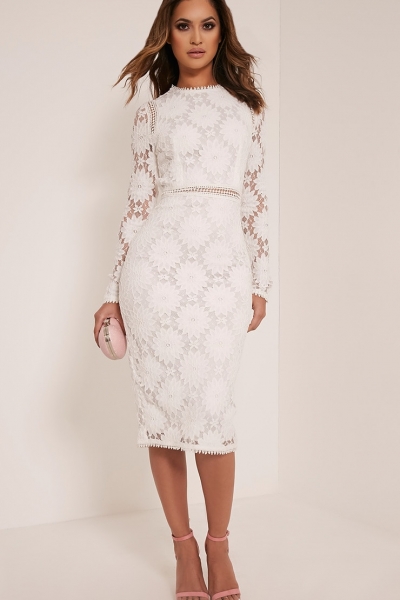 Pretty Little Thing Caris White Long Sleeve Lace Bodycon Dress