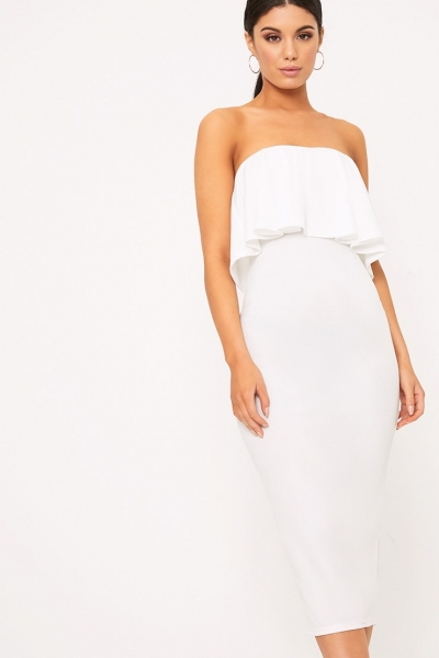 Pretty Little Thing White Frill Bandeau Midi Dress