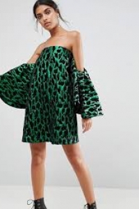 ASOS Extreme Ruffle Sleeve Animal Jacquard Mini Dress