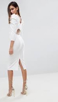ASOS Midi Dress With Puff Sleeve And Cut Out Back