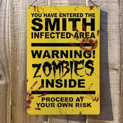 Personalised Halloween Decoration Party Plaque Zombie Vintage Metal Wall Sign