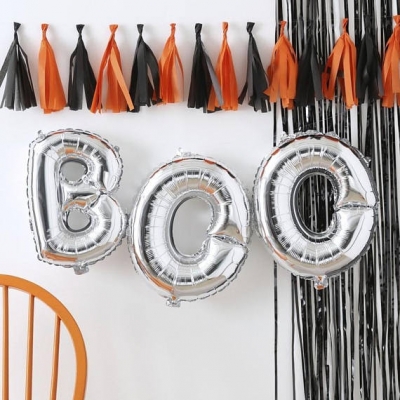 Silver Boo Halloween Balloons