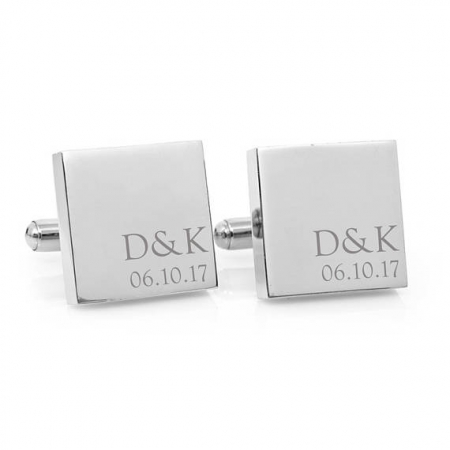 Minimalist Couple Monogram Engraved Square Silver Cufflinks
