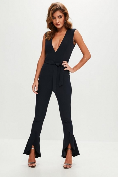 Missguided Navy Flared Leg Tailored Jumpsuit