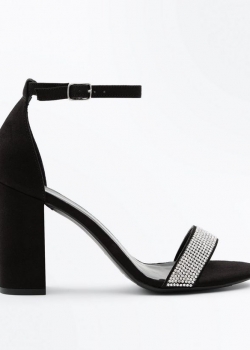 New Look Wide Fit Black Suedette Embellished Strap Block Heels