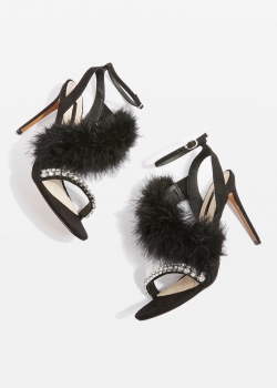 Topshop ROUGE Black Feather Heeled Sandals