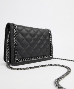ASOS Leather Diamond Quilt Cross Body Bag With Chunky Chain Handle