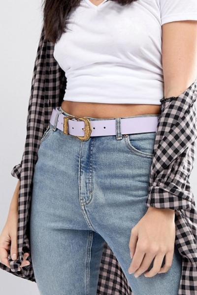 ASOS Lilac Western Belt With Old Gold Buckle