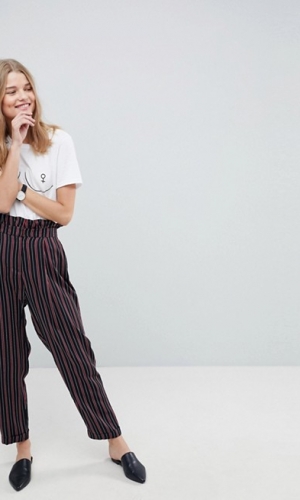 ASOS Tailored Tapered Trouser With Ruffle Paperbag Waist In Stripe