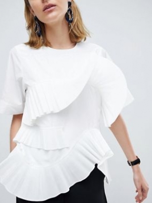 ASOS WHITE Pleated Frill Top