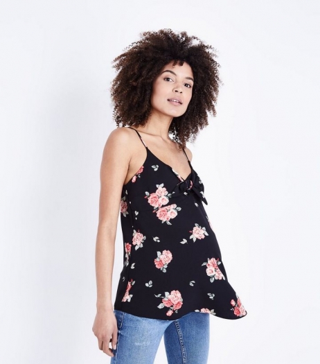 New Look Maternity Black Floral Tie Front Cami Top