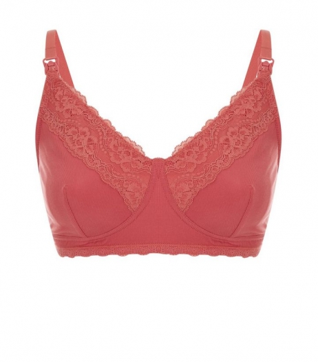 New Look Maternity Pink Lace Trim Ribbed Bra