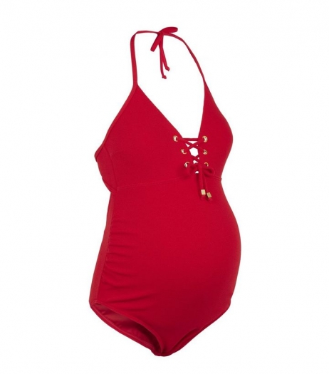 New Look Maternity Red Lattice Front Swimsuit