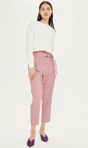 Topshop Pink Belted Peg Trousers
