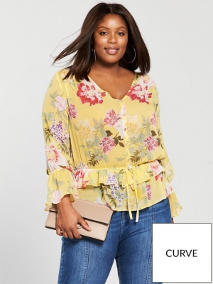 V By Very Curve Gathered Waist Blouse Floral Print