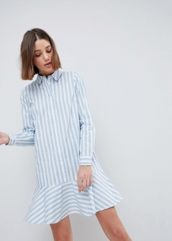 ASOS Cotton Shirt Dress With Pephem In Stripe