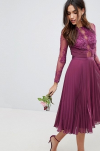 ASOS DESIGN Bridesmaid Midi Dress With Lace Sleeves And Eyelash Lace