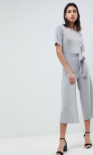 ASOS DESIGN Jersey Jumpsuit With Tie Waist And Culotte Leg