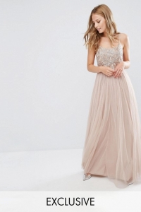 Maya Cami Strap Maxi Dress With Tulle Skirt And Embellishment