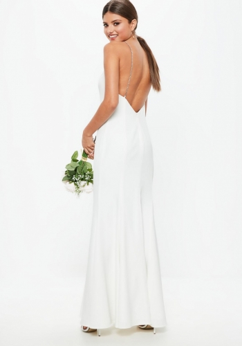 Missguided Bridal White Diamante Strap Maxi Dress