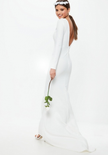 Missguided Bridal White Long Sleeve Open Back Fishtail Dress