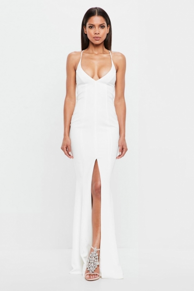 Missguided Peace + Love White Cami Fishtail Maxi Dress
