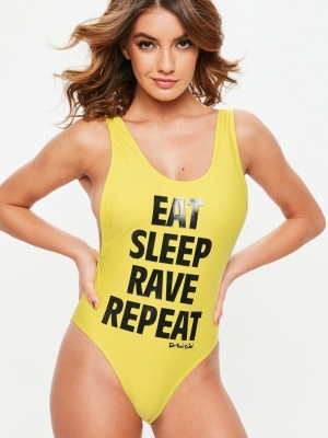 Missguided Yellow Low Side Printed Swimsuit