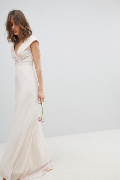 TFNC Bardot Maxi Bridesmaid Dress With Fishtail And Embellished Waist