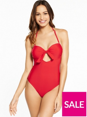 V By Very Bow Keyhole Swimsuit Red